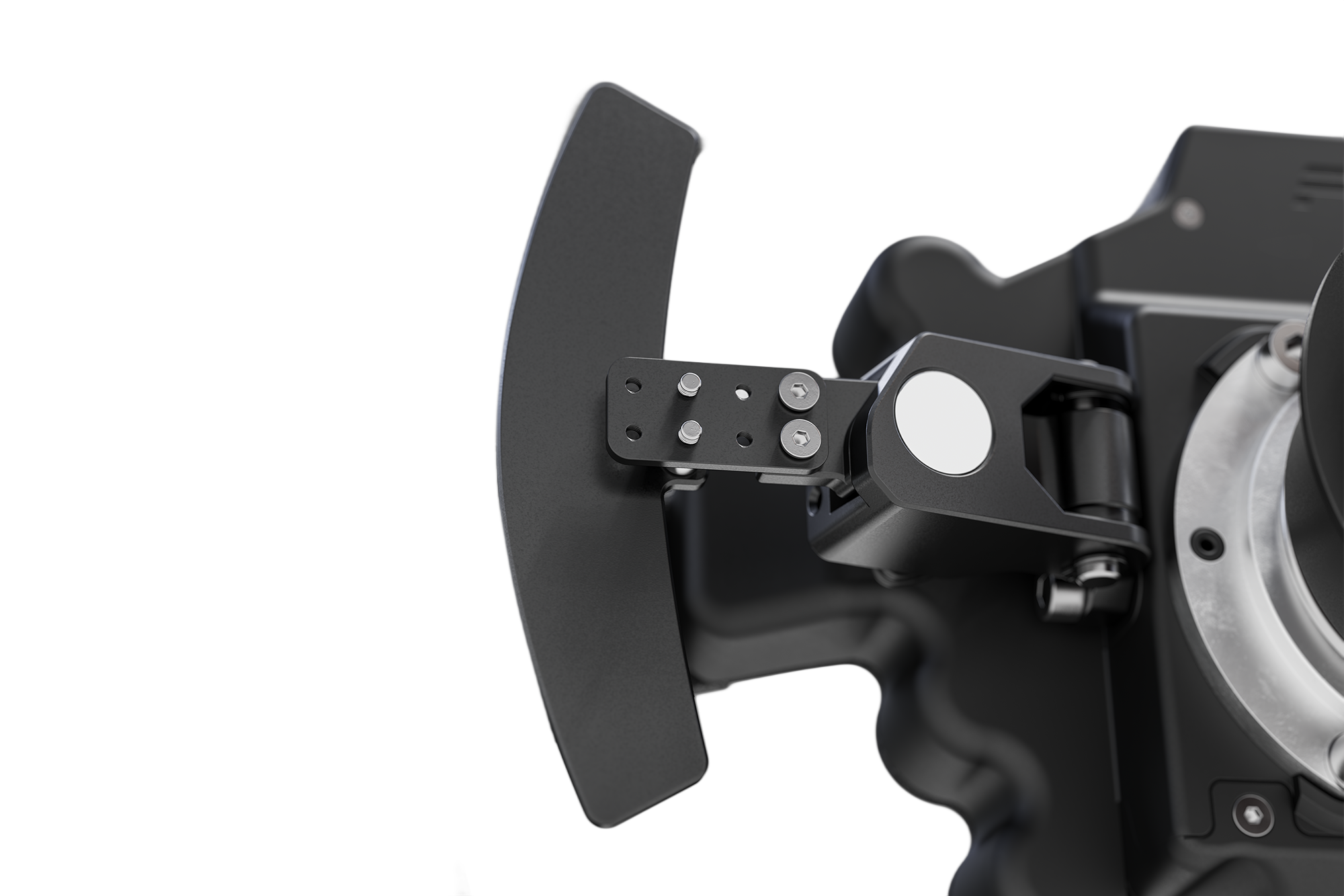 Close-up of the magnetic shifter paddle on the Fanatec BMW M3 GT2 V2